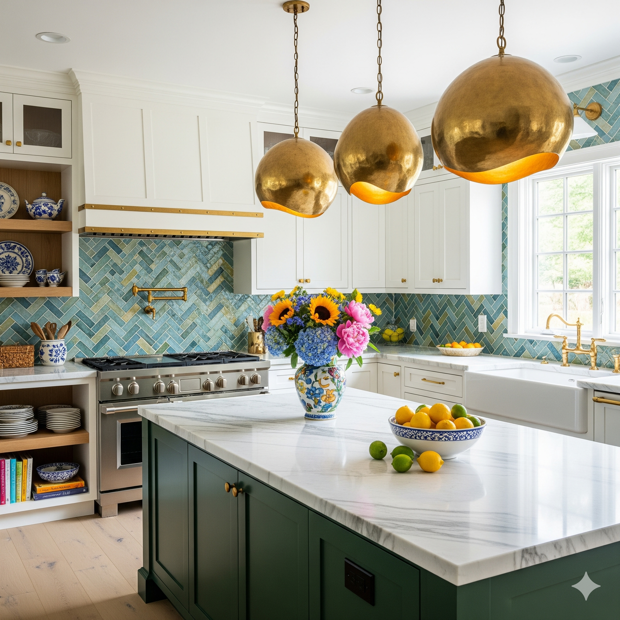 Elegant custom kitchen with white cabinetry and a large center island