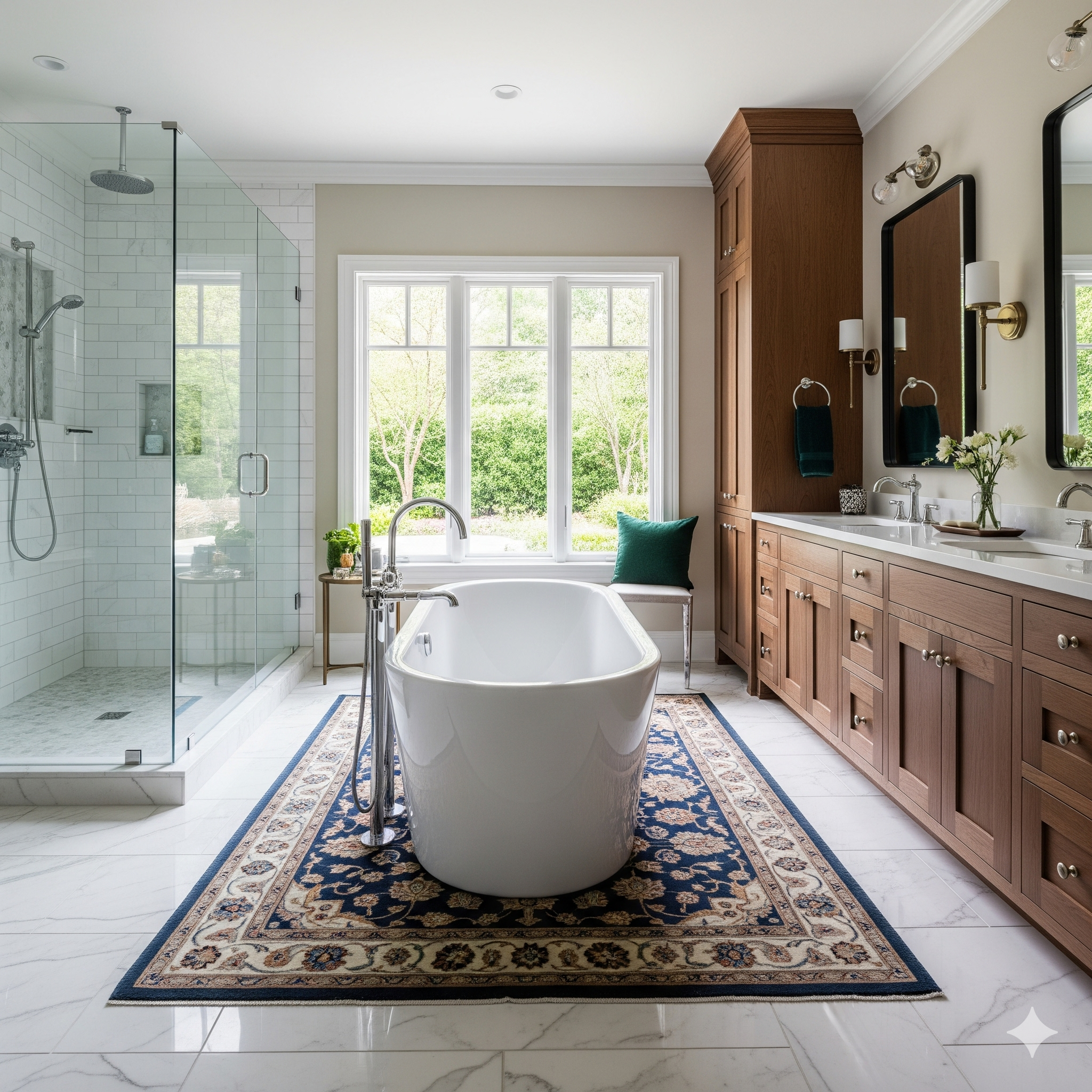 Transitional kitchen design with gray shaker cabinets and brass hardware.