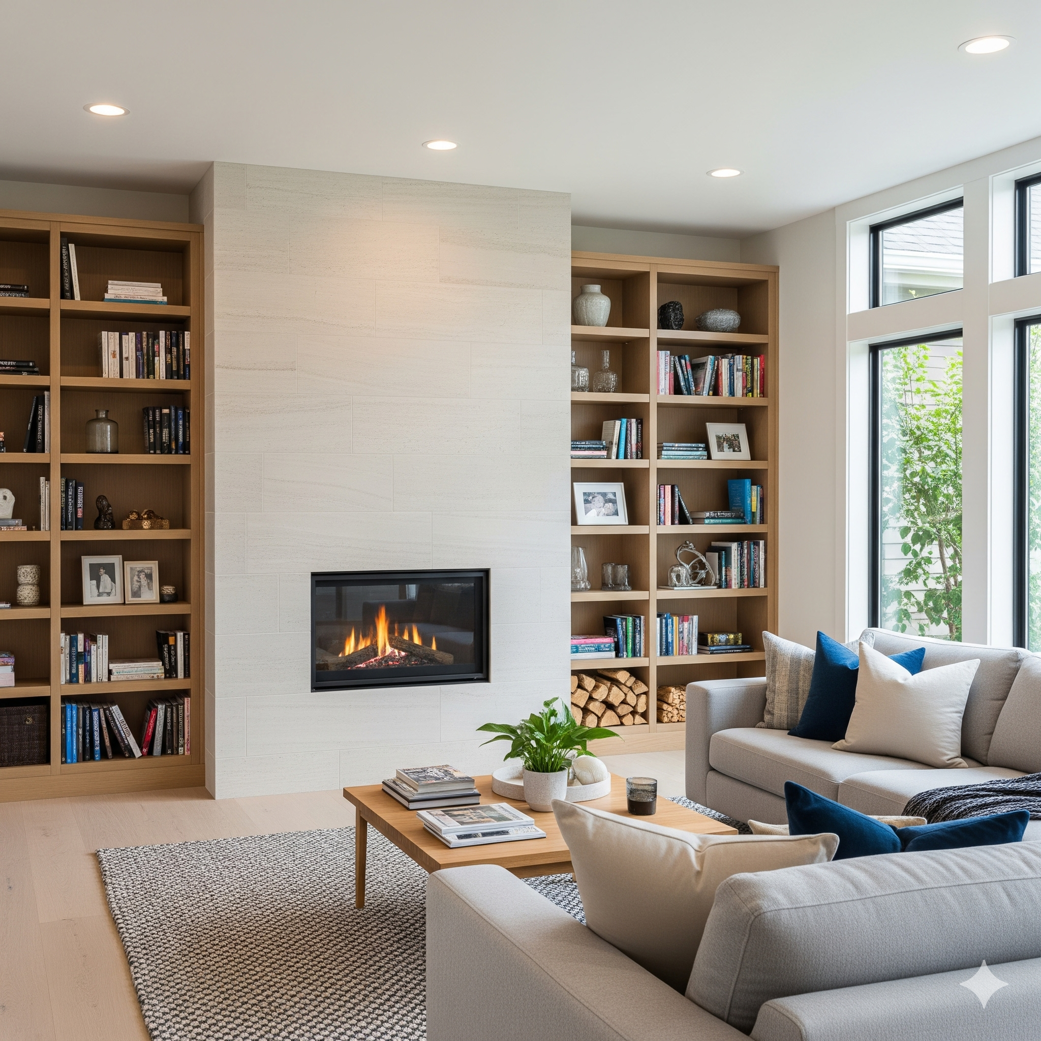Luxurious walk-in closet with custom-built drawers and shelving.